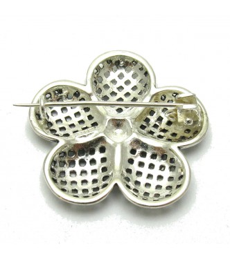 A000077 Sterling Silver Brooch Solid Stamped 925 Flower